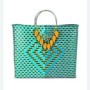 Woven Blue and Green Tote Bag